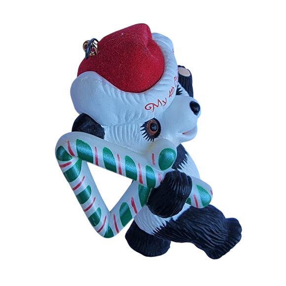Vintage 1995 My 4th Christmas Panda Bear Ornament with Candy Cane - Picture 4 of 10
